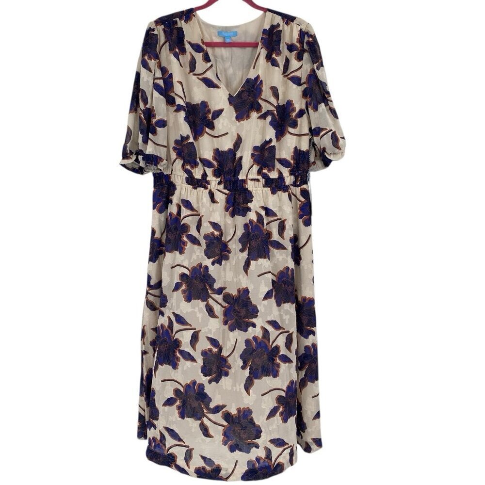 Draper James RVSP Women's Size XXL Ivory Multi Floral Jacquard Woven Midi Dress